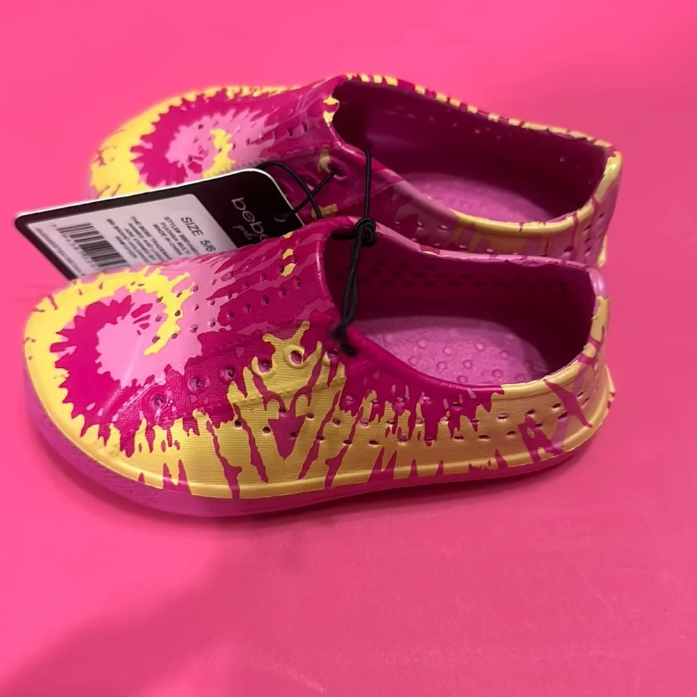 BEBE GIRLS TODDLER FUSCHIA & YELLOW TIE DYE WATER SHOES: NWT: SZ 5/6